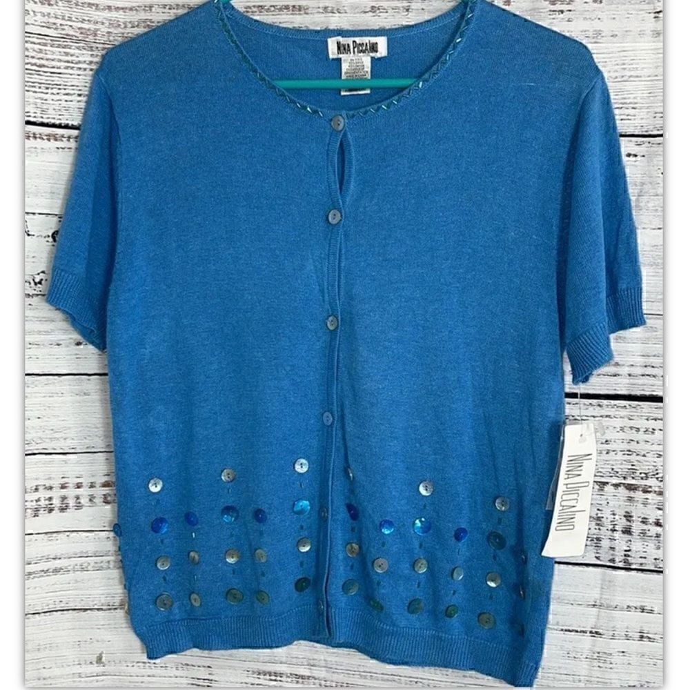vintage Nina piccalino Cardigan Womens Sz 6 Beaded sweater Button up Ramie Blend